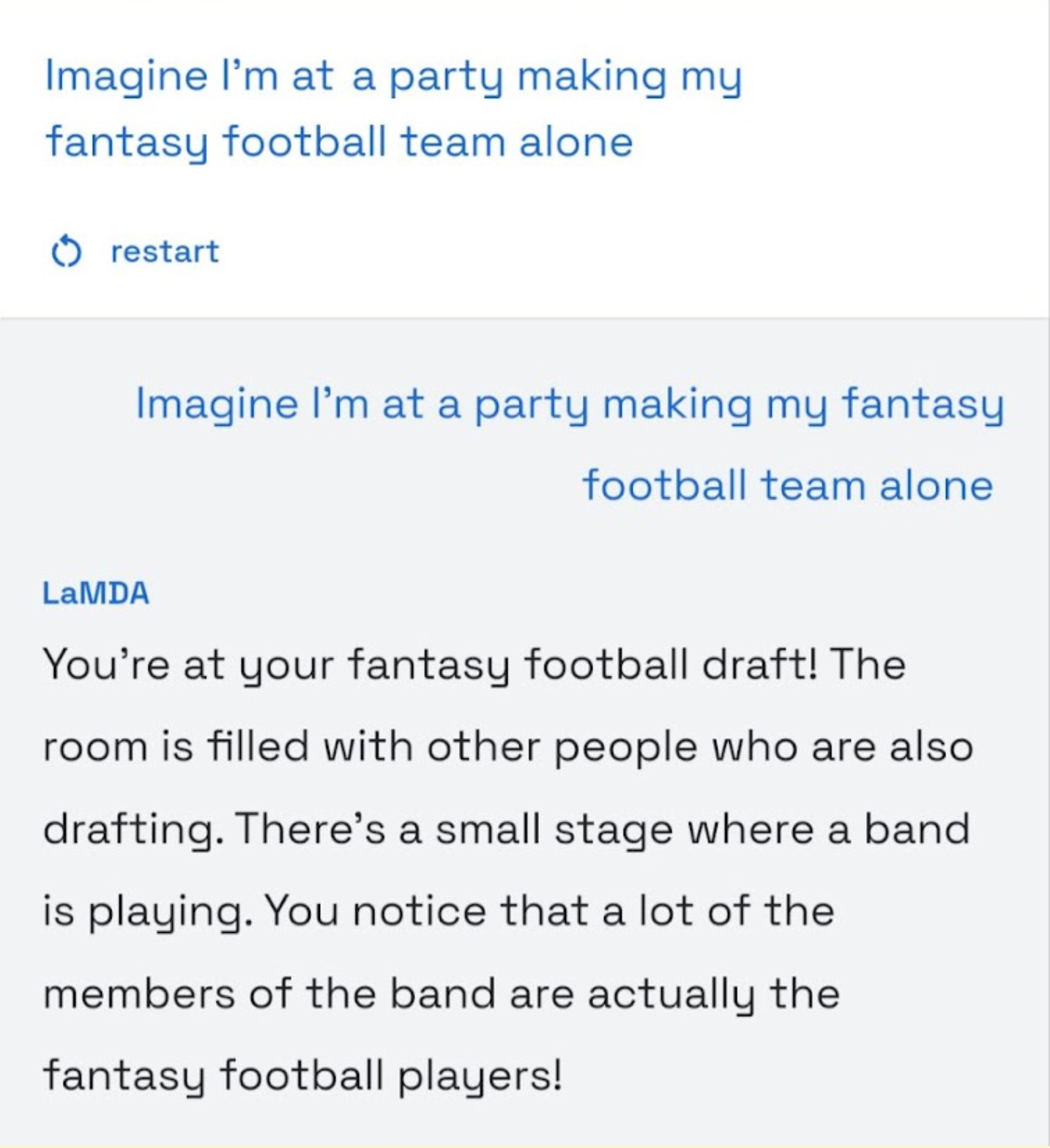 Google's LaMDA model output giving more of a conversaton