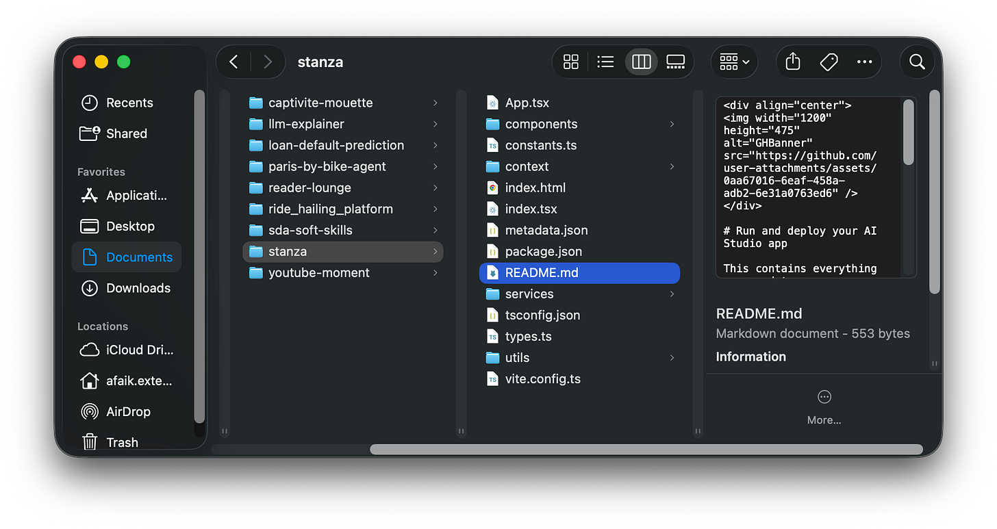 A file explorer window displays a folder named stanza containing various application code files and a README document. A file explorer window displays a folder named stanza containing various application code files and a README document.