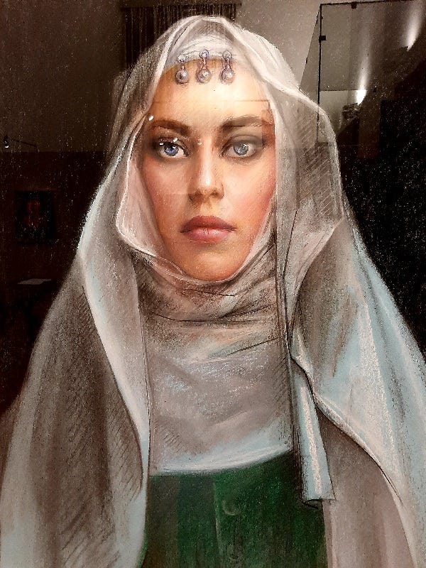 ritratto di Francesca da Rimini di Claudio Sacchi in mostra all'Accademia delle Arti del Disegno nel 2021