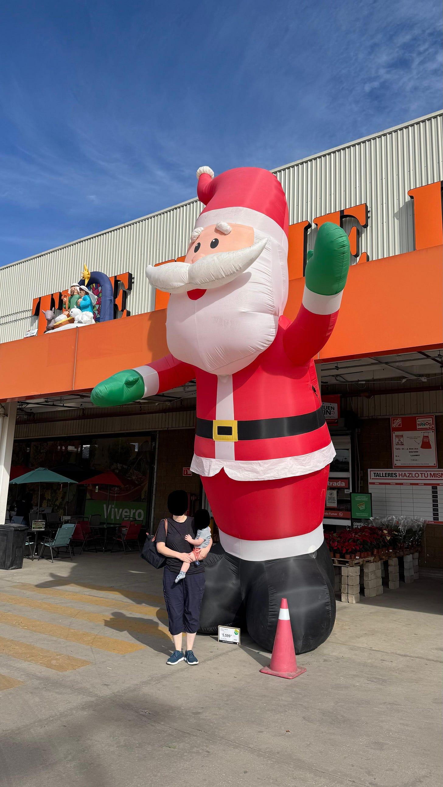 A gigantic inflatable Santa Claus.