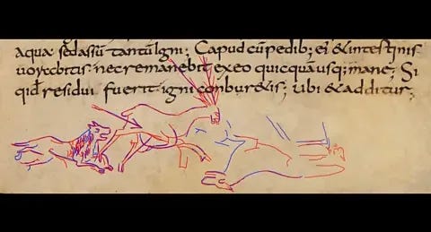 Archiox/Bodleian Library A hunting scene etched into a 1,200-year-old manuscript (Credit: Archiox/Bodleian Library)
