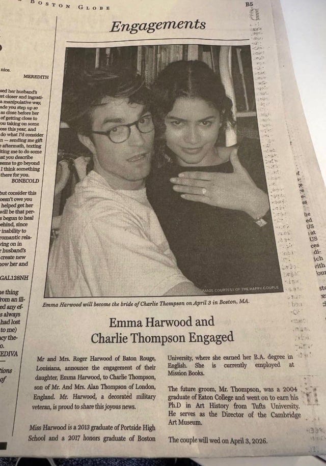 A24 took out an engagement announcement in Boston global for the upcoming movie  the drama : r/popculturechat