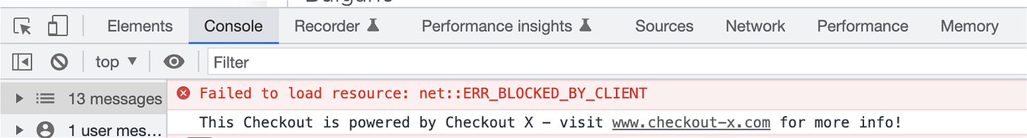 When you opened the page source or the console you would see that Checkout X is powering a certain checkout