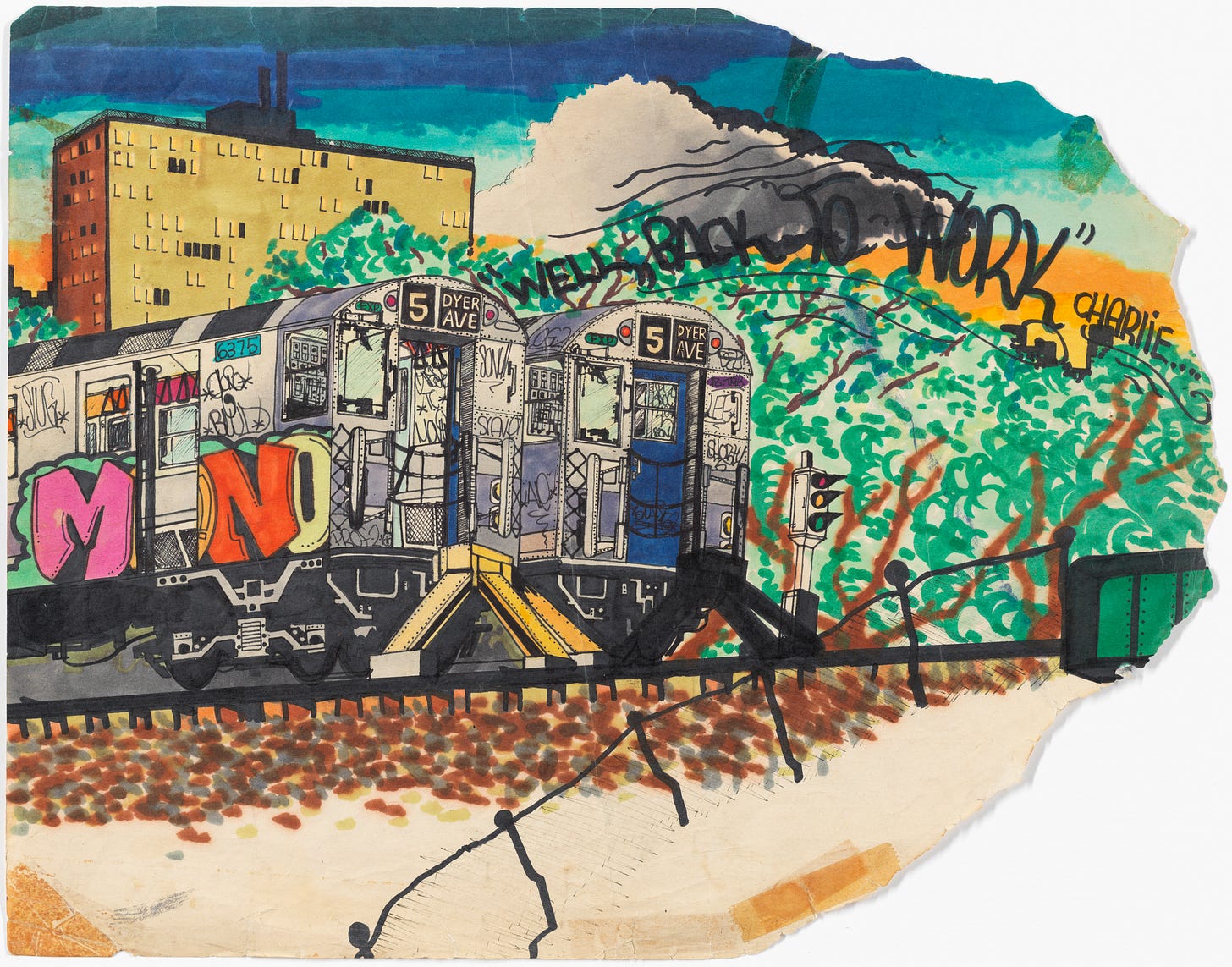 George LEE Quiñones, Breakfast at Baychester, 1977, Ink on paper