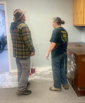 Photos of the team members doing various jobs.