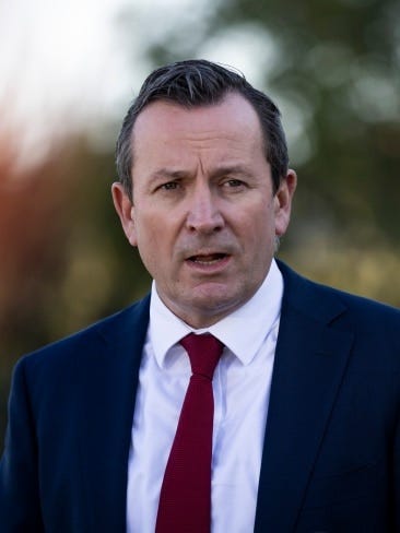 West Australian Premier Mark McGowan followed the Health Minister as he encouraged the teenagers come forward for a booster shot. Picture: Matt Jelonek/Getty Images West Australian Premier Mark McGowan followed the Health Minister as he encouraged the teenagers come forward for a booster shot. Picture: Matt Jelonek/Getty Images