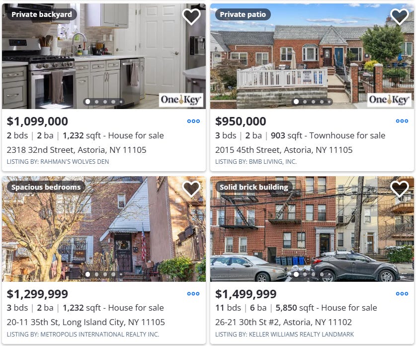 Four listings for homes on Zillow