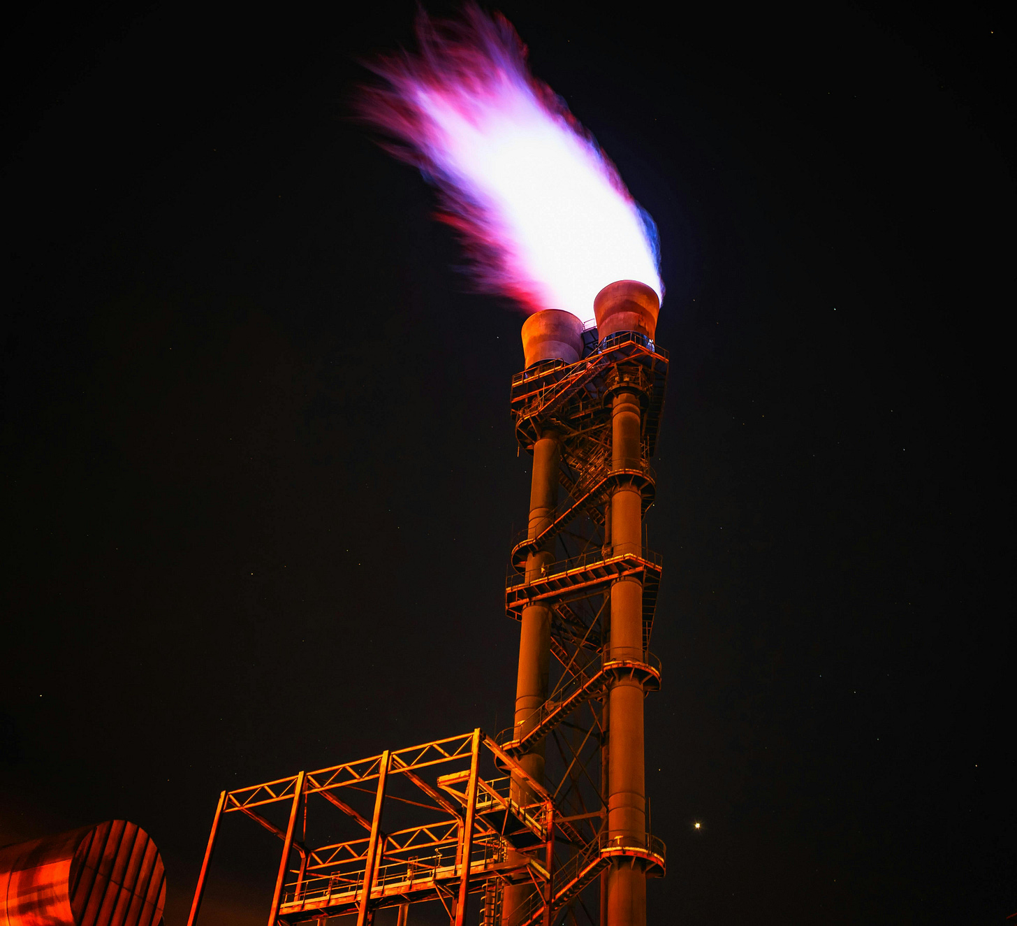 gas flaring from tower
