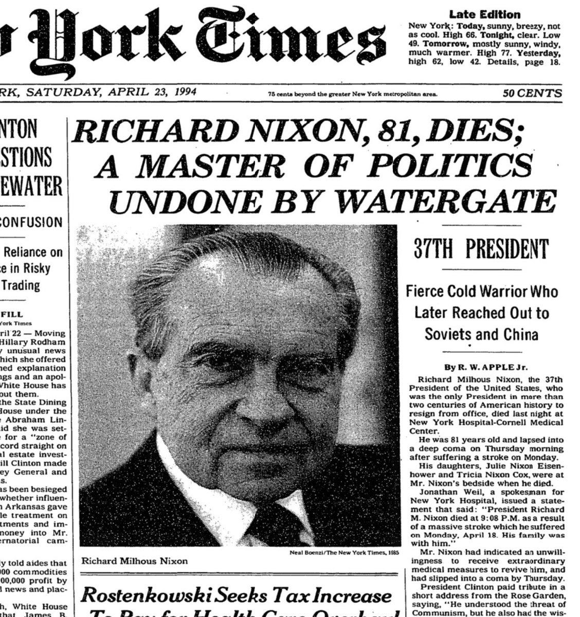 Michael Beschloss on X: "Richard Nixon died 25 years ago today:  https://t.co/vU3k1gbf2V" / X