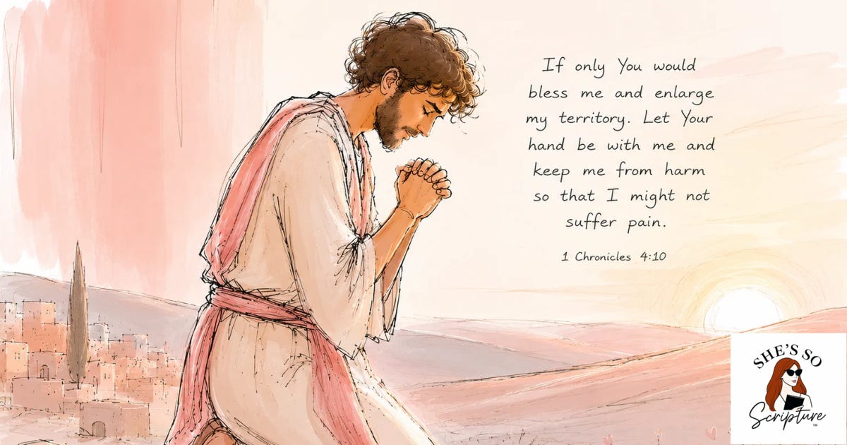 Illustration representing Jabez on his knees in prayer and the words of the prayer on the image Illustration representing Jabez on his knees in prayer and the words of the prayer on the image