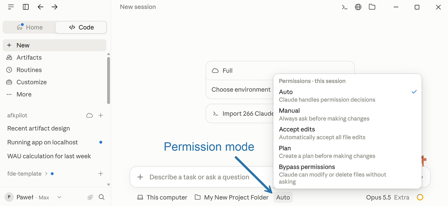 Claude Code permission modes in Claude Desktop: Auto, Manual, Accept edits, Plan, and Bypass permissions Claude Code permission modes in Claude Desktop: Auto, Manual, Accept edits, Plan, and Bypass permissions