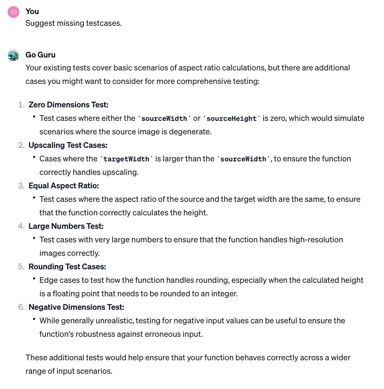 List of test cases that I might consider adding.