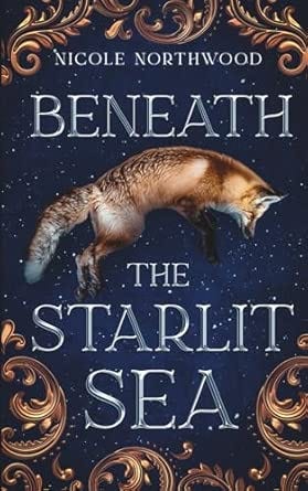 Nicole Northwood, Beneath the Starlit Sea, with a fox against a starlit sky surrounded by brass curlicules. Nicole Northwood, Beneath the Starlit Sea, with a fox against a starlit sky surrounded by brass curlicules.