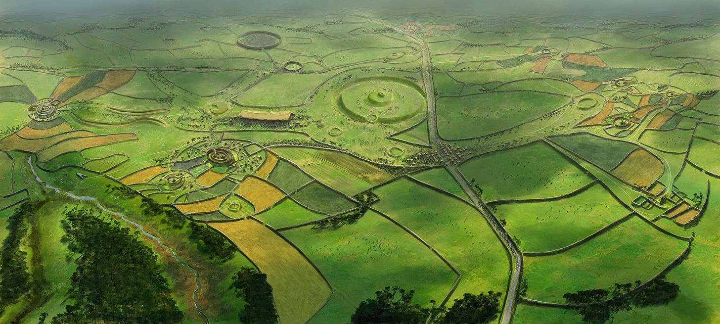 Drawing of Rathcroghan as it may have appeared in the Iron Age, Royal site of Ireland, home of the legendary Queen Medb (Maeve) Creative Commons, Barzac Tatak