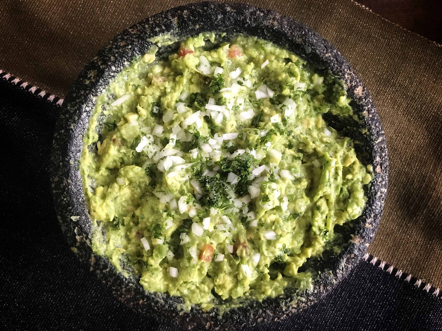 Guacamole, made the traditional way — with the same ingredients Diana Kennedy used in her recipe in ‘The Cuisines of Mexico,’ but in different proportions