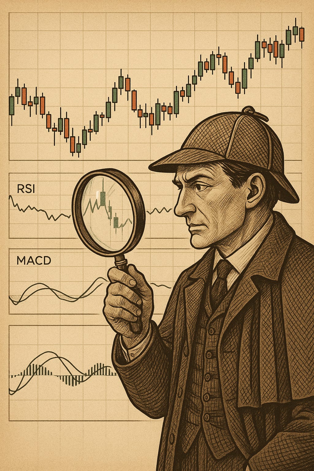 Sherlock Holmes analysant des graphiques techniques boursiers
