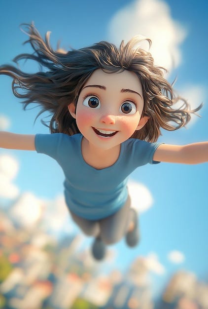 3D Cartoon of a Happy Young Girl Flying in a TShirt | Premium AI-generated  image