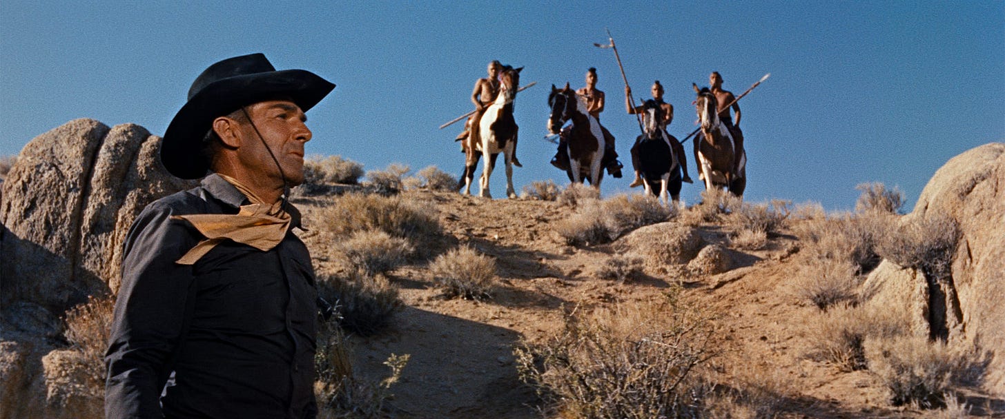 Comanche Station | Still features Randolph Scott with members of the Comanche tribe on horseback in the background.