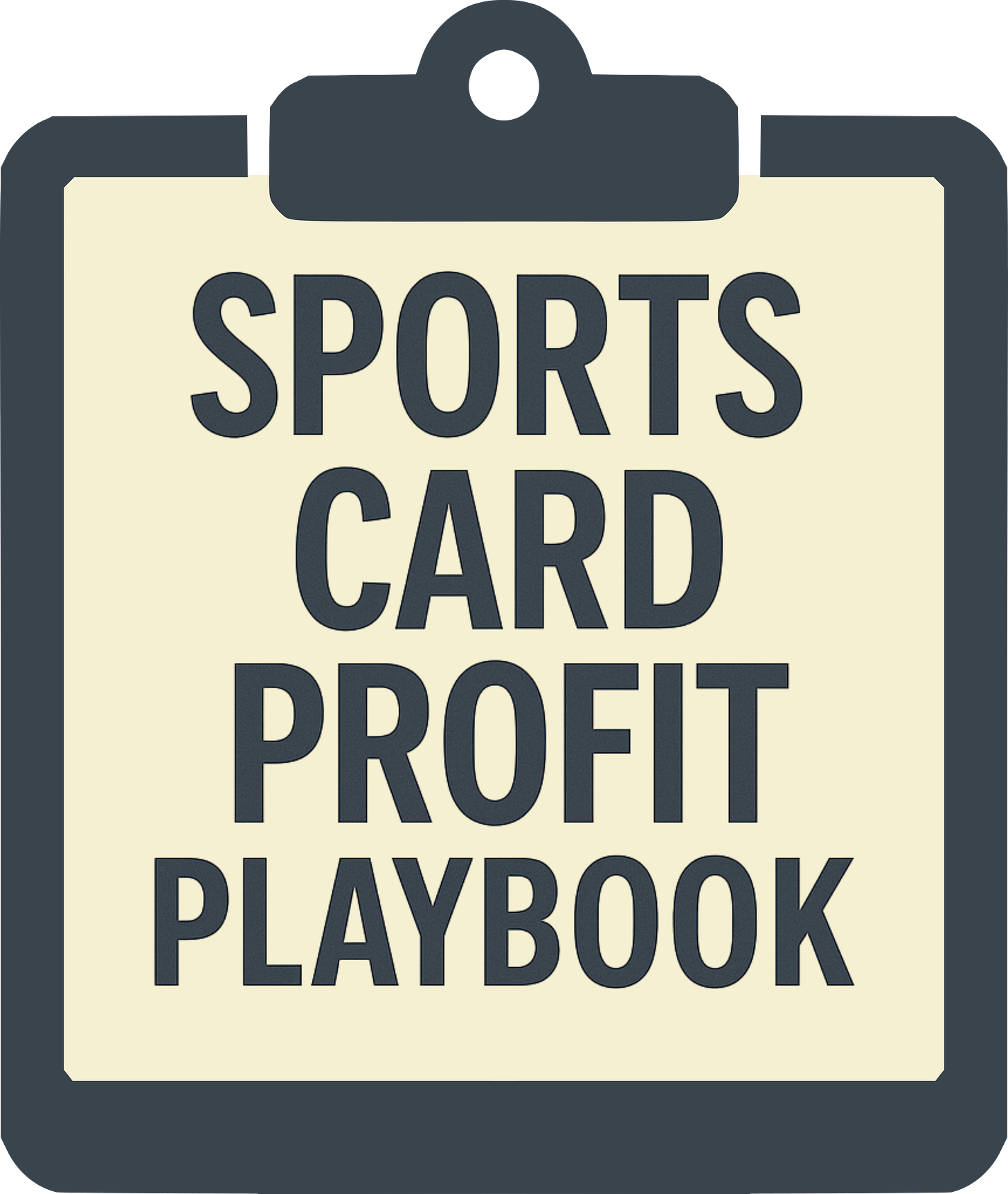 A digital clipboard graphic with the title Sports Card Profit Playbook and icons showing sports cards, dollar signs, and an upward trend arrow representing profit and hobby strategy.