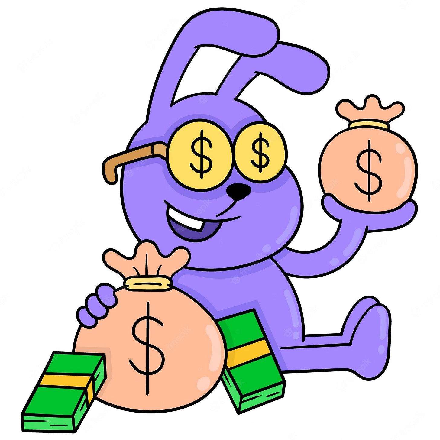 Premium Vector | Rich rabbit animal holding pockets filled with riches,  vector illustration art. doodle icon image kawaii.