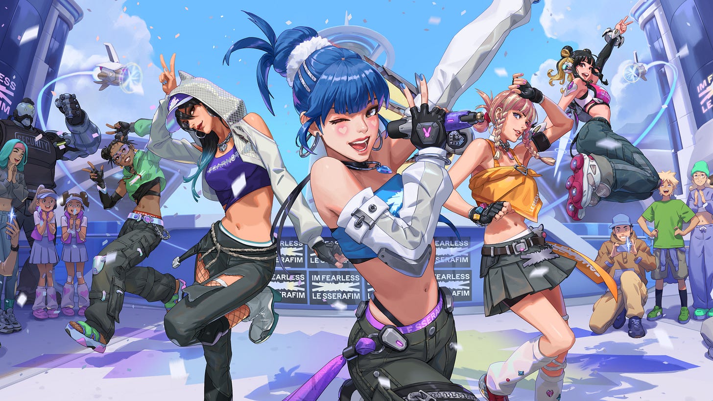 General 3840x2160 4K Overwatch digital art Ashe (Overwatch) D.Va (Overwatch) Mercy (Overwatch) Juno (Overwatch) illari (overwatch) Le Sserafim dancing