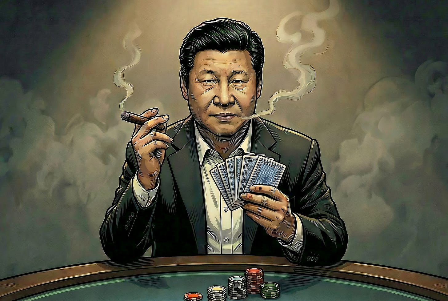 Xi Jinping holding up poker cards