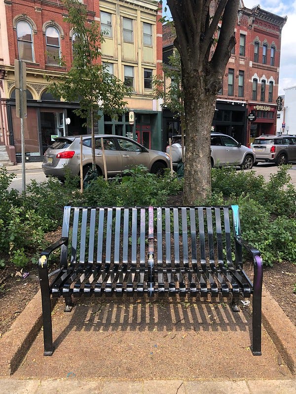 Park bench in Esser Plaza Park.