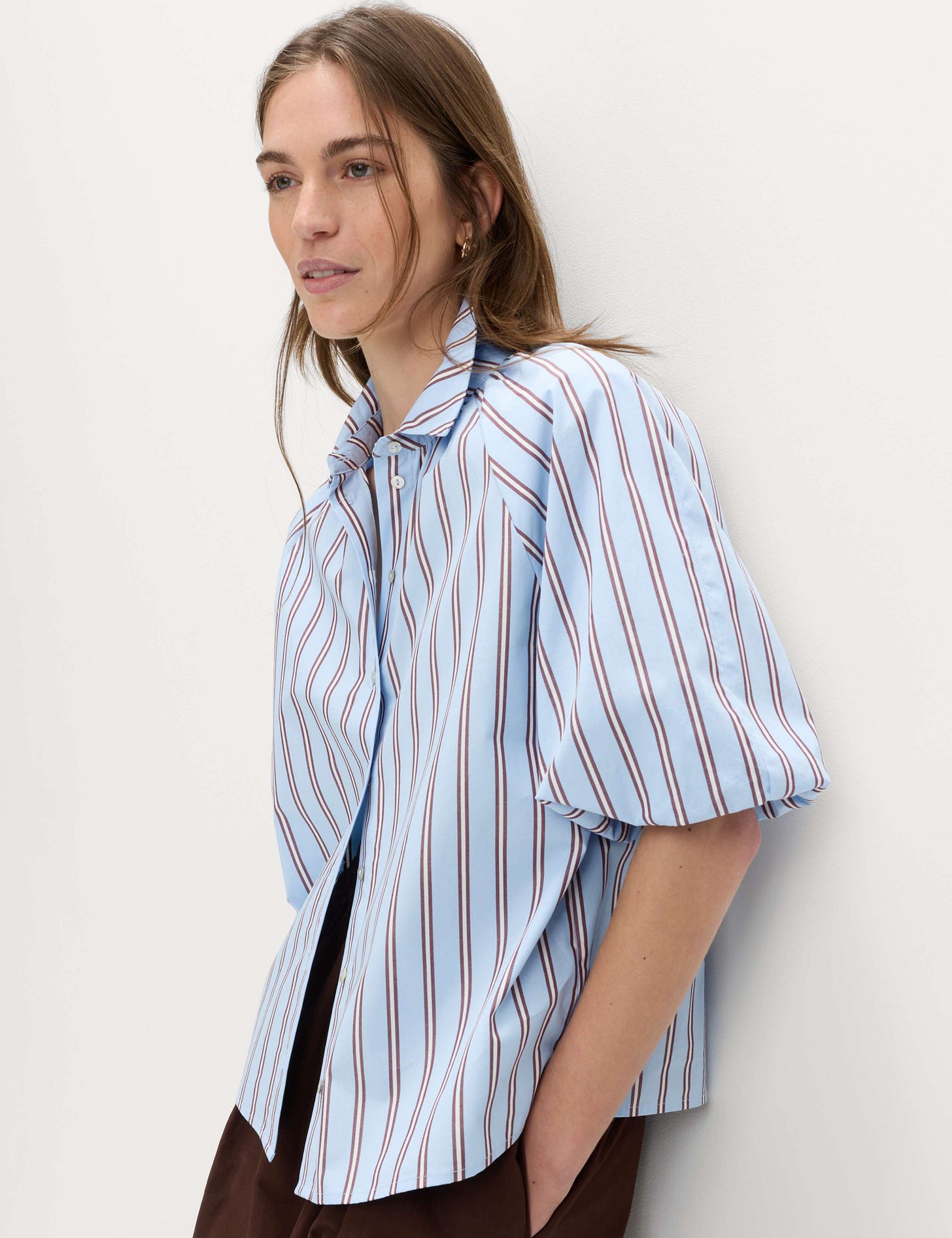 Pure Cotton Striped Puff Sleeve Shirt 1 of 6