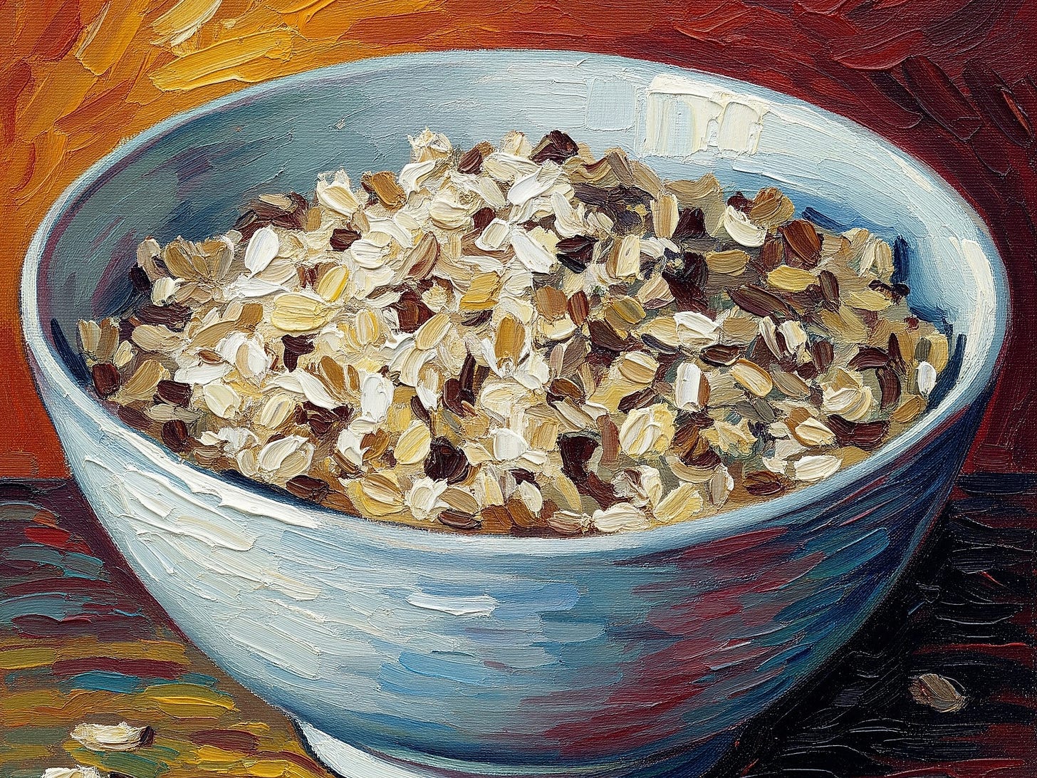 A bowl of oats.