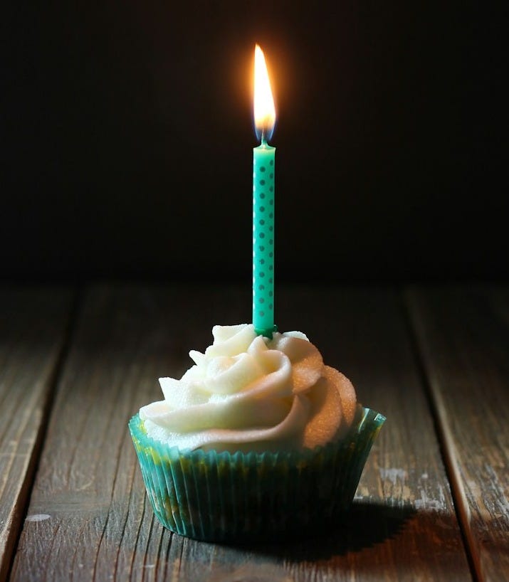 taper candle on cupcake