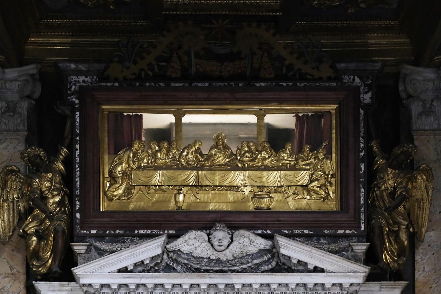 Rome Saint John Lateran Tabernacle and a piece of Last Supper table above it Rome Saint John Lateran Tabernacle and a piece of Last Supper table above it