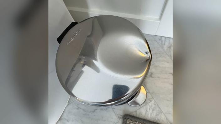 Wachter shared an image of the trash can that he dented with his head when he fell. - Courtesy Dr. Robert Wachter Wachter shared an image of the trash can that he dented with his head when he fell. - Courtesy Dr. Robert Wachter