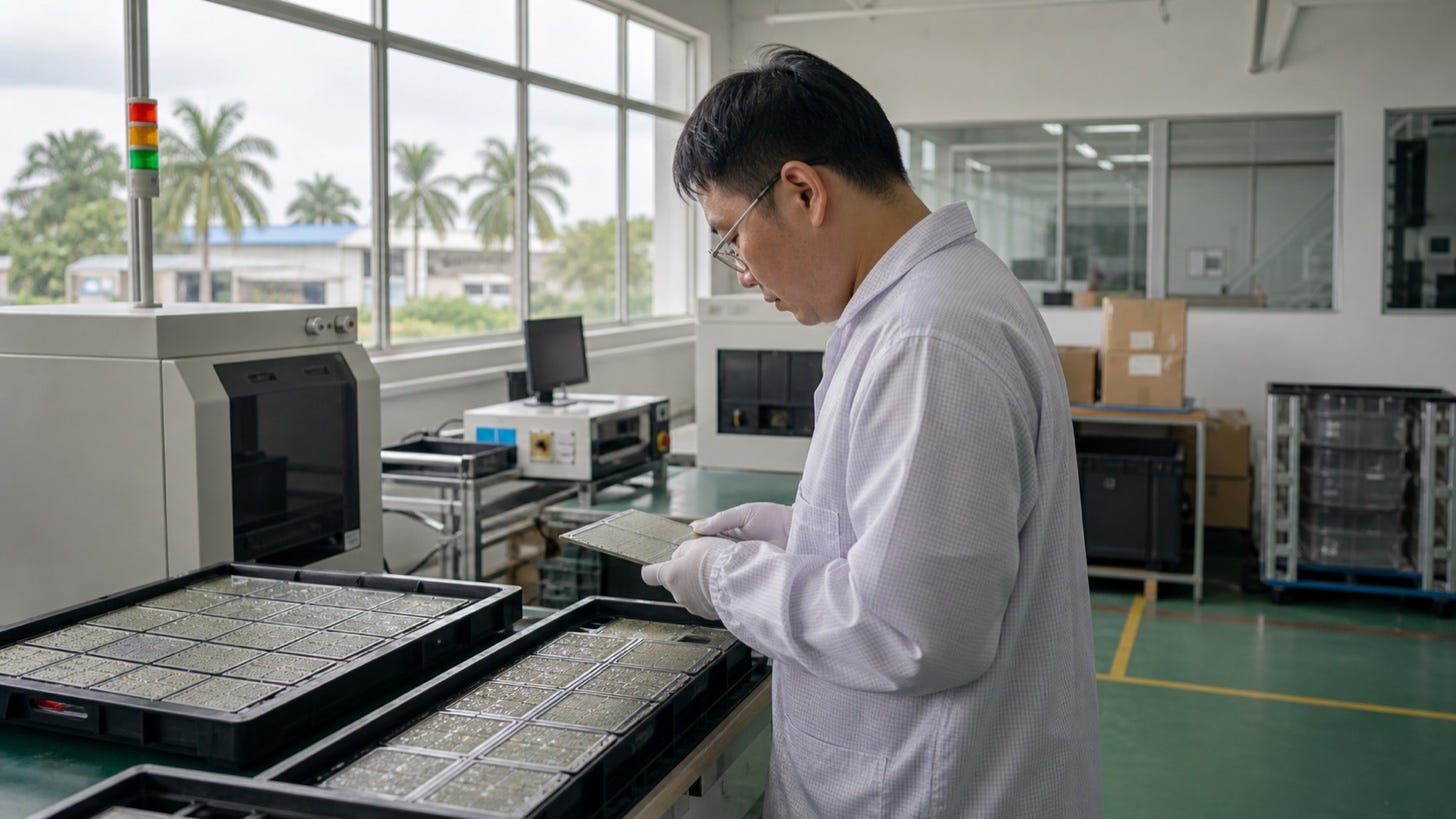 情境圖:檳城租廠更像早期試產線,先測後段與品管能力(圖:WiseUp AI 情境圖) 情境圖:檳城租廠更像早期試產線,先測後段與品管能力(圖:WiseUp AI 情境圖)