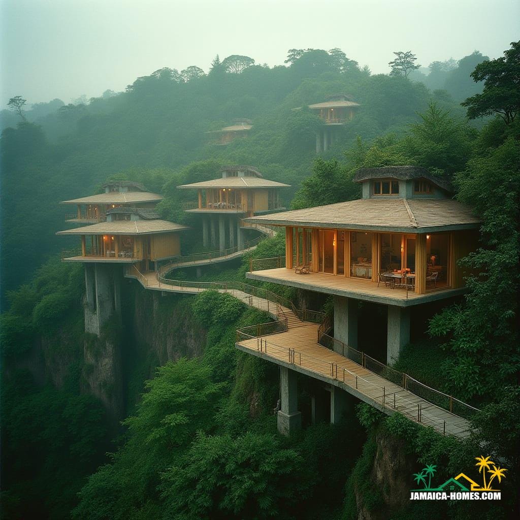Bamboo home on hill in Jamaica