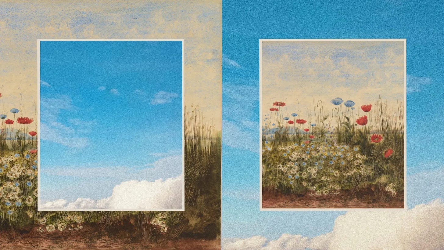 Painting of wildflowers and a blue sky with clouds in two framed panels, for Anthropic's public benefit fund Painting of wildflowers and a blue sky with clouds in two framed panels, for Anthropic's public benefit fund