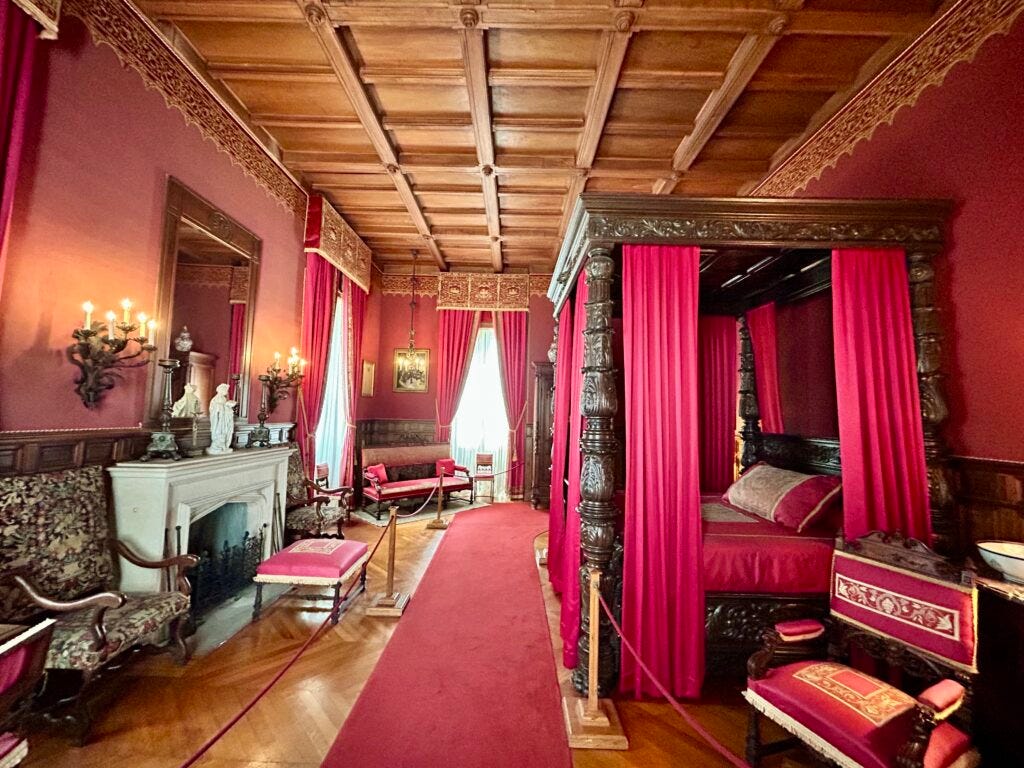 red, bedroom, fireplace, candles, interior