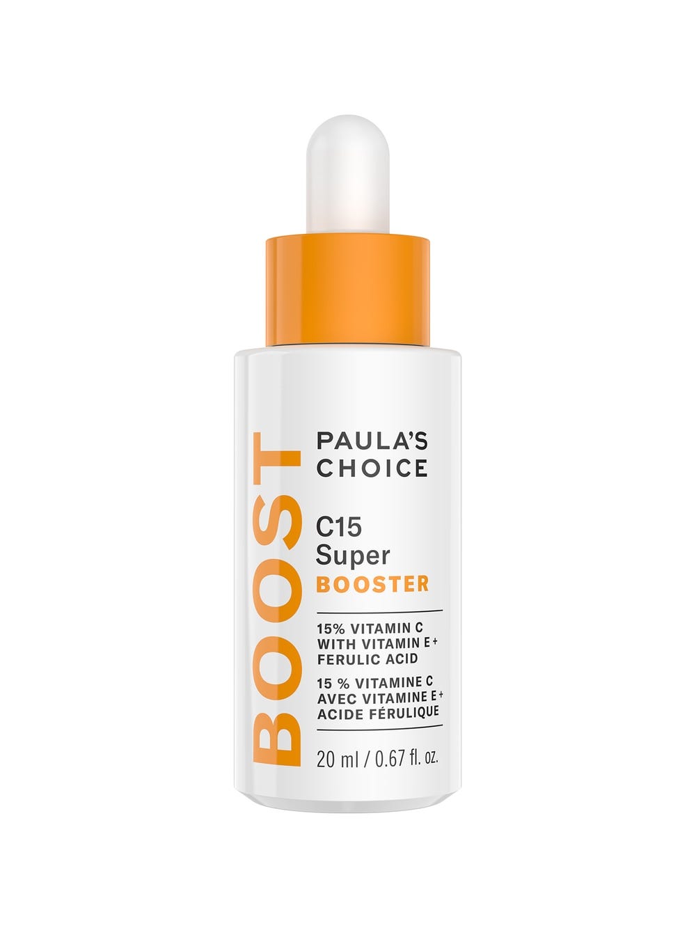 Paula’s Choice C15 Brightening Super Booster with 15% vitamin C, vitamin E & ferulic acid in a 0.67 oz. dropper bottle for all skin types. Paula’s Choice C15 Brightening Super Booster with 15% vitamin C, vitamin E & ferulic acid in a 0.67 oz. dropper bottle for all skin types.