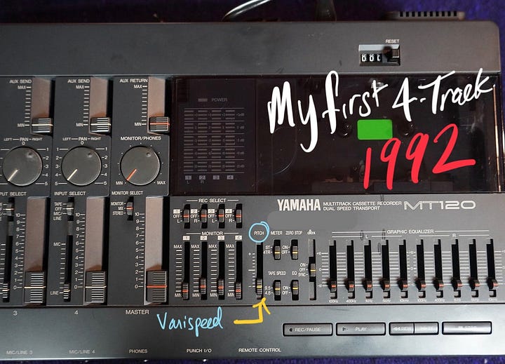 Cover Page 4-Track Log Book | Tape Page + Mixing Notes | Yamaha MT-120 4-Track Cassette Recorder 1992 | Varispeed Detail Yamaha MT-120