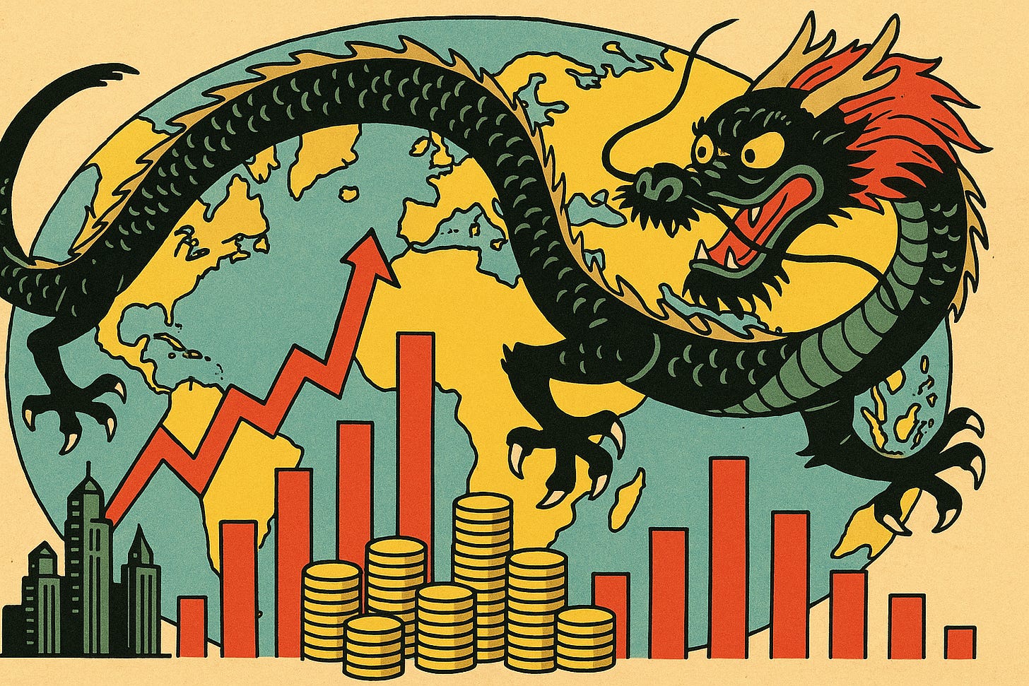 A Chinese Dragon taking over the world markets