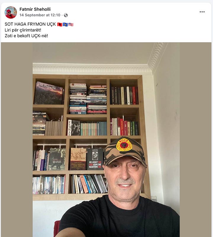 Më 9 shtator 2025: Sheholli shpërndan posterin “Protesta vazhdon në Hagë – 14 shtator, ora 14:00” me shënimin “Deri në lirimin definitiv”; 14 shtator 2025: selfie me kapele kamuflazhi me stemën e UÇK-së dhe tekstin “SOT HAGA FRYMON UÇK… Liri për çlirimtarët! Zoti e bekoftë UÇK-në!”; Më 29 shtator 2025: thirrje për “Protestë Gjithëkombëtare në Tiranë” më 17 tetor, ora 17:00; 2 tetor 2025: postim me portretin e Ali Ahmetit para logos së UÇK-së, me mesazhin “Atdheu, kombi e UÇK janë hyjnor! 17 Tetor në Tiranë.”