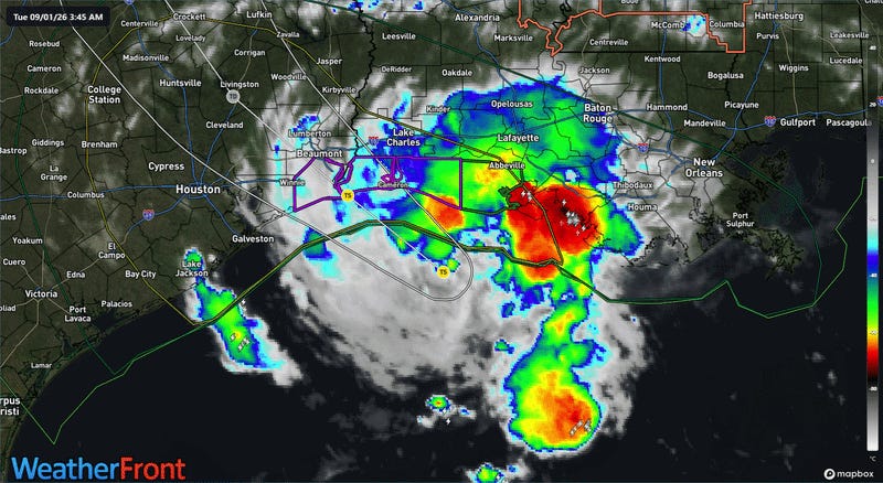Tropical Storm Edouard begins its final approach toward the Texas-Louisiana border