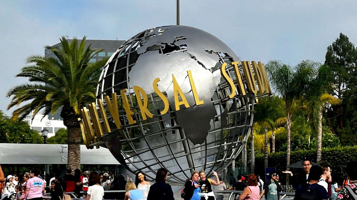 The Universal globe at Universal Studios Hollywood in 2022. Image: Benoit Prieur via Wikimedia Commons The Universal globe at Universal Studios Hollywood in 2022. Image: Benoit Prieur via Wikimedia Commons