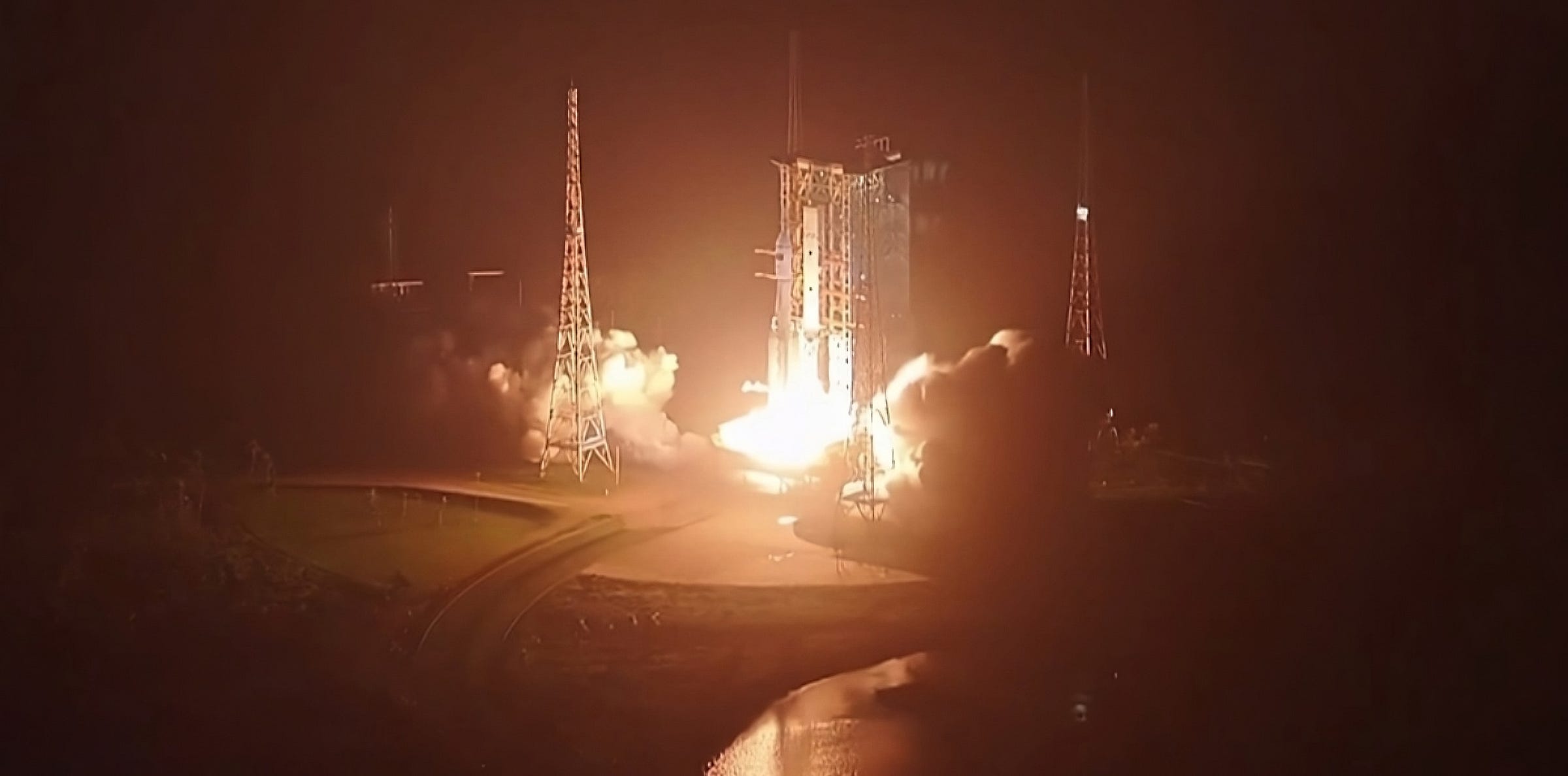 The Long March 7 Y10 vehicle lifting off from the Wenchang Space Launch Site.