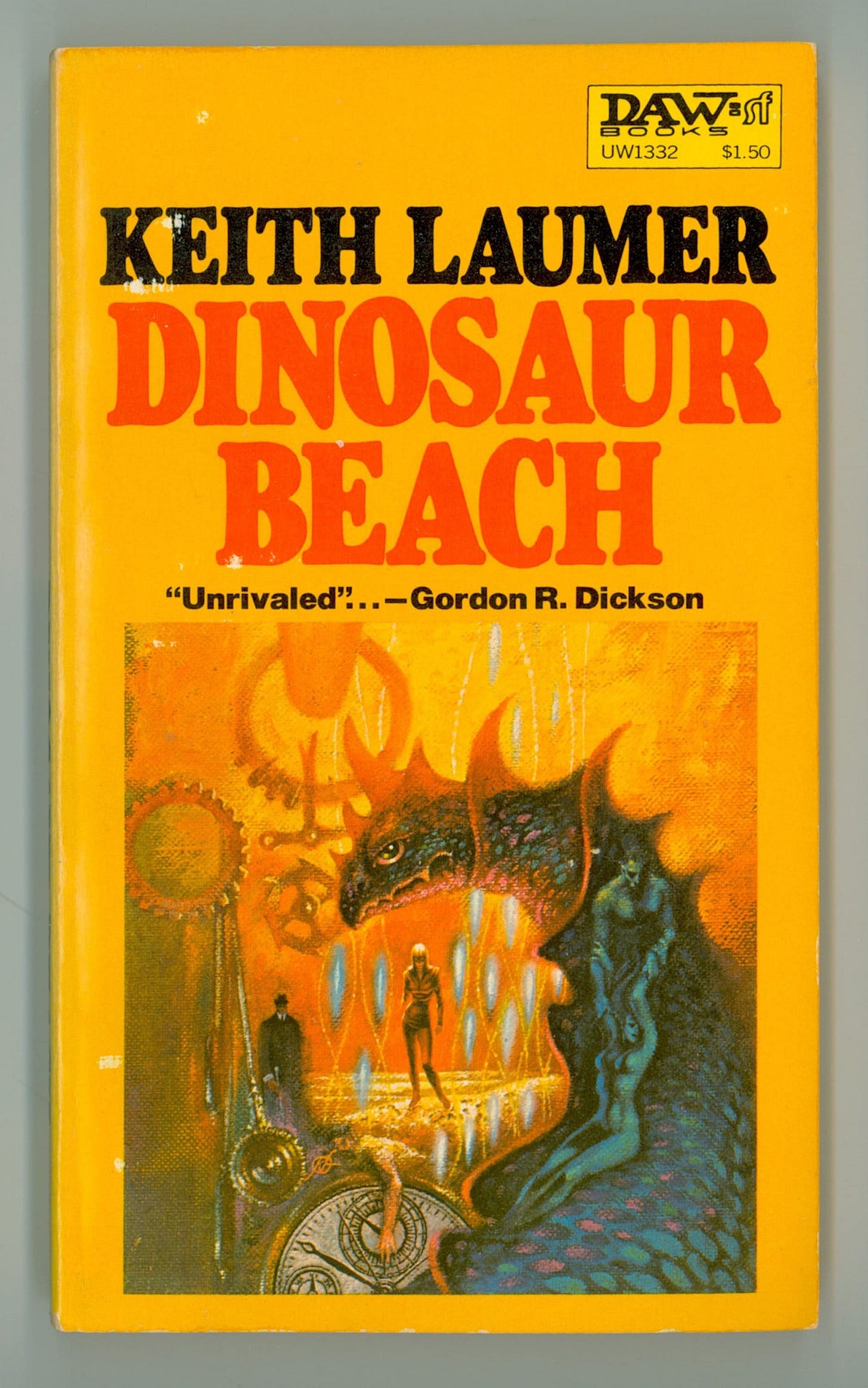 Dinosaur Beach a Science Fiction Time Travel Novel by Keith Laumer,  Paperback Reprint, 1972 First Daw Books Printing. Kelly Freas Cover Art