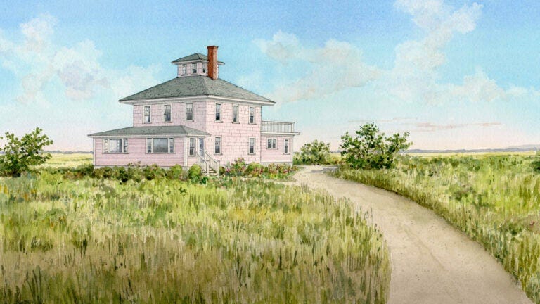 A rendering of the restored Pink House on the Plum Island causeway in Newbury. Community advocates announced Friday that the house would be saved from demolition and restored after an anonymous donor pledged a donation of up to $1 million. A rendering of the restored Pink House on the Plum Island causeway in Newbury. Community advocates announced Friday that the house would be saved from demolition and restored after an anonymous donor pledged a donation of up to $1 million.