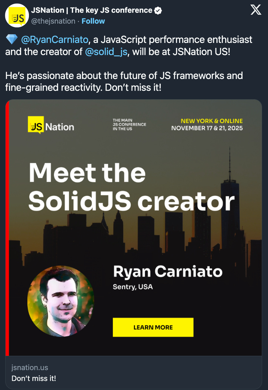 Ryan will speak at JSNation US