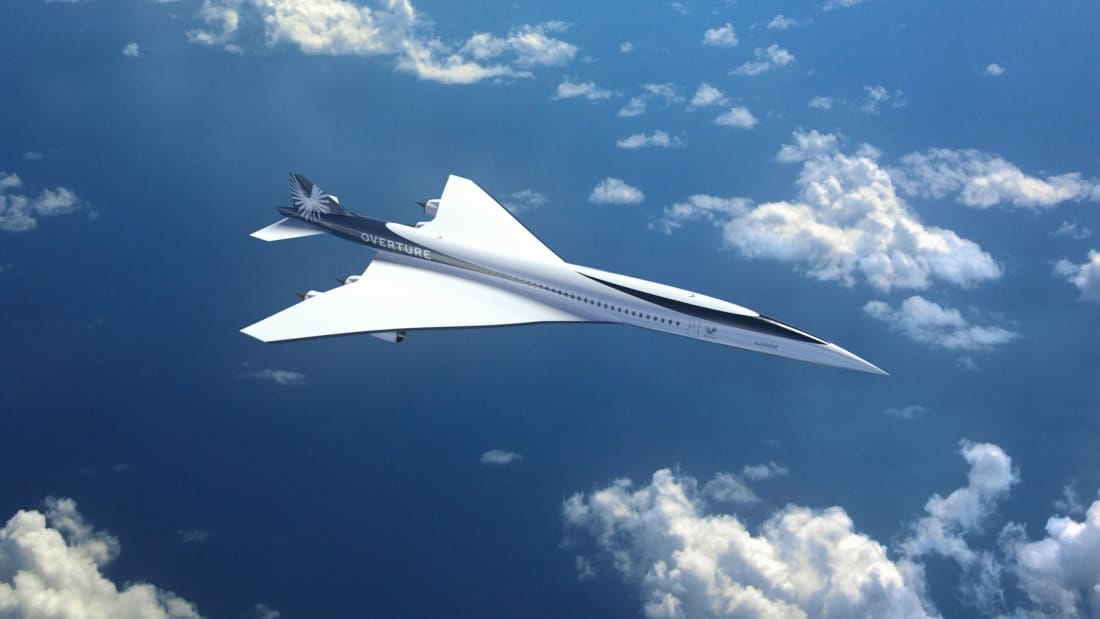 the much-anticipated supersonic Overture aircraft from Boom Supersonic. 
Rendering are available to download on the Boom press site. Credit: Boom Supersonic