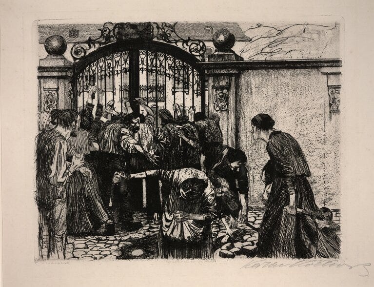 Käthe Kollwitz, ‘Untitled [Weaver's Revolt (Sturmaus Ein Weberaufstand)]’, Print, Ink, paper, etching, Dallas Museum of Art
