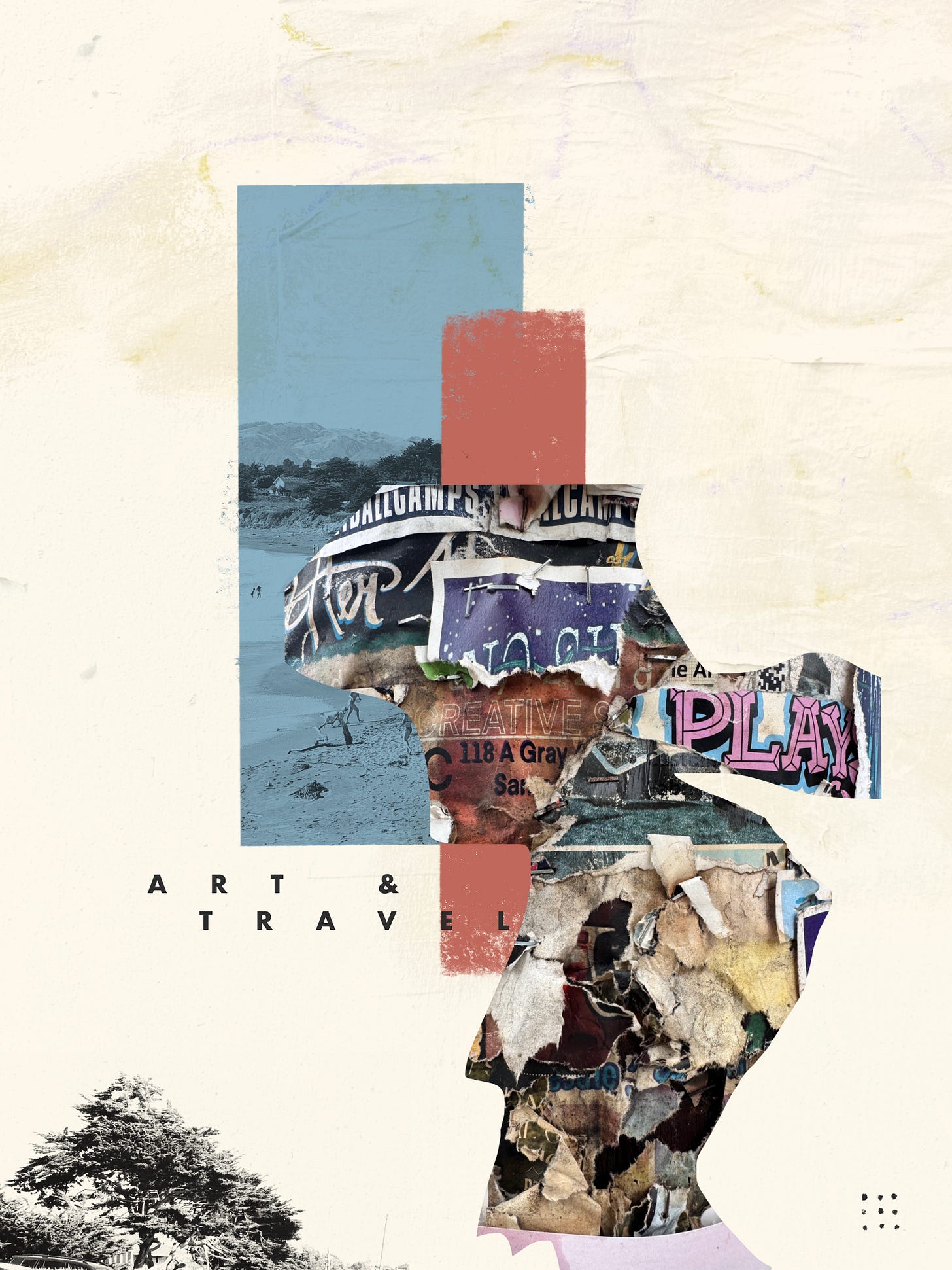 digital collage titled art and travel created by Dave Conrey, 2026