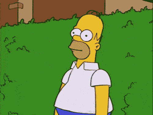 The Simpsons gif. Homer is frozen, standing very still, with a blank expression on his face. He slowly slides himself backwards into a bush to disappear and hide. The Simpsons gif. Homer is frozen, standing very still, with a blank expression on his face. He slowly slides himself backwards into a bush to disappear and hide.